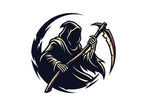 The Grim Reaper's Embrace: A dark, hooded figure, representing the Grim Reaper, stands with a scythe, a symbol of mortality and the inevitable end.