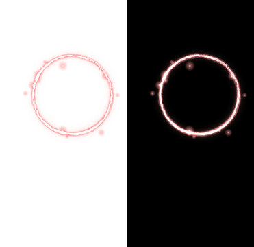 Glowing red magic circle with sparkling particles and light effects on transparent background, ring isolated on a transparent background
