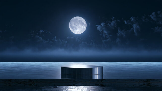 Infinity Mirror Terrace with Cylinder Podium under Full Moon