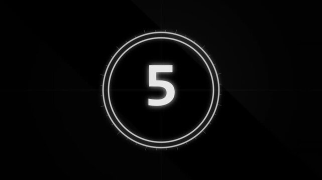 Vintage film countdown numbers with glowing circular frame