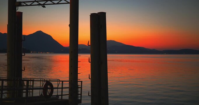  Landscape at dawn on the Baveno pier on lake Maggiore