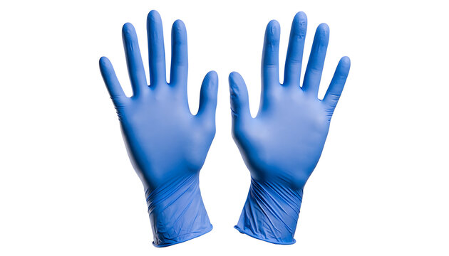 Pair of blue nitrile medical gloves isolated on transparent background