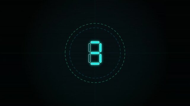 Cyan digital countdown number with circular interface on dark background