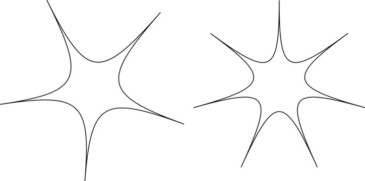 Two minimal star shapes with pointed edges and curved sides