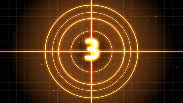 Orange glowing countdown timer with concentric rings and grid