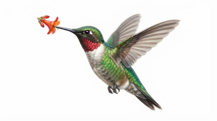 Fototapeta premium Hummingbird hovering and feeding on an orange flower