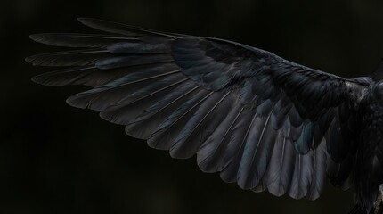 Obraz premium Close-up of a spread black raven wing showing detailed feathers