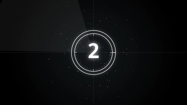 Classic monochrome film countdown with spotlight and particles