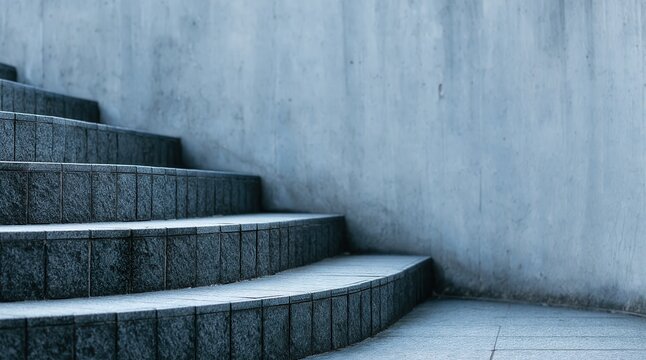 Dark stone steps leading upwards beside plain concrete wall