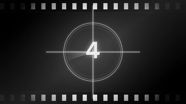 Vintage film strip countdown with circular crosshair and shutter