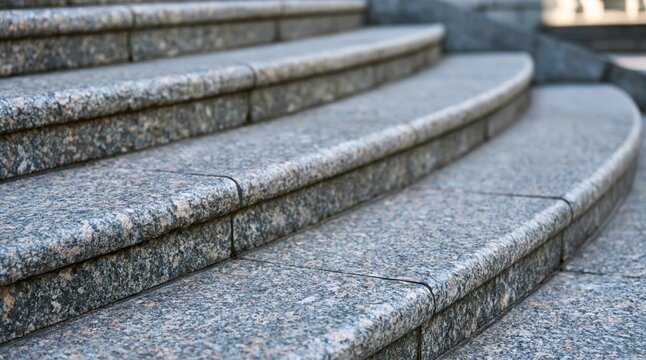 Curved granite stone steps close up