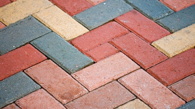 Colorful brick pavers in herringbone pattern