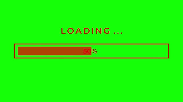 Red loading bar animation with percentage counter filling up from 0 to 100 percent on a chroma key green background