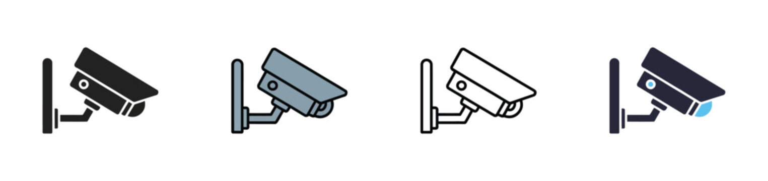 Security camera icons featuring surveillance devices, video monitoring, security systems, property protection, safety technology, website graphics, and logo design.