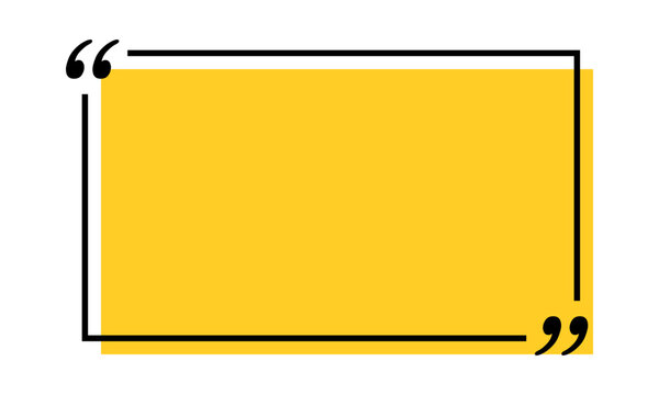 Quote box title isolated. Yellow rectangle speech quotation mark frame. Text talk info message box border. Dialog mark speech quotes icon. Vector png illustration
