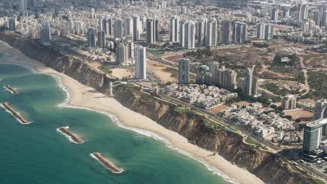 Flight over Israel coastline in a small plane
