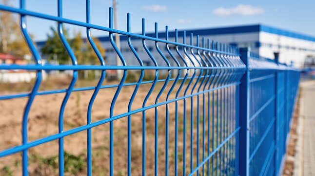 Blue 3D wire mesh fence for industrial building security