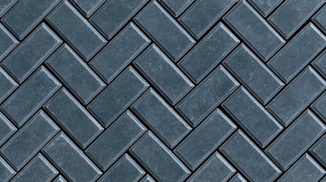 Close up of dark blue rectangular pavers in herringbone layout