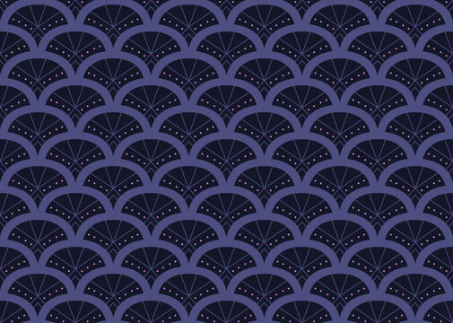 Dark Blue Art Deco Fan Seamless Vector Pattern Background