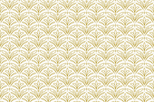 Gold Art Deco Floral Fan Seamless Vector Pattern Background