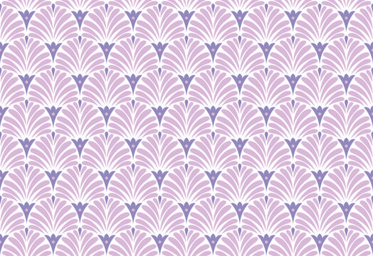 Purple Art Deco Fan Lotus Seamless Vector Pattern Background