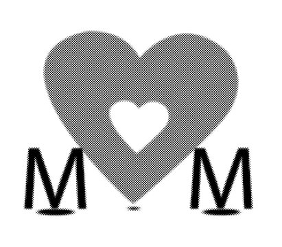 Halftone textured heart shape with letter M on both sides isolated on white background transparent background