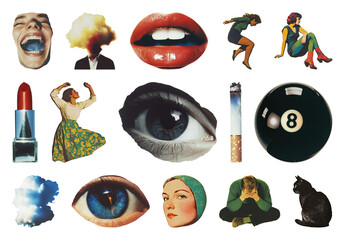 Fototapeta na wymiar PNG Eclectic collage of diverse elements on transparent background