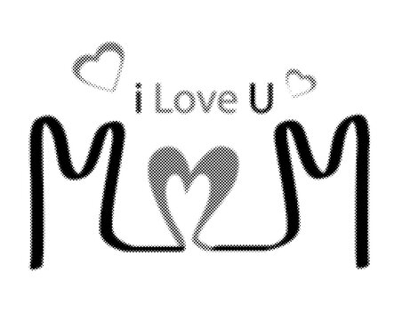 Isolated halftone pattern text design reading i love you mom with hearts transparent background
