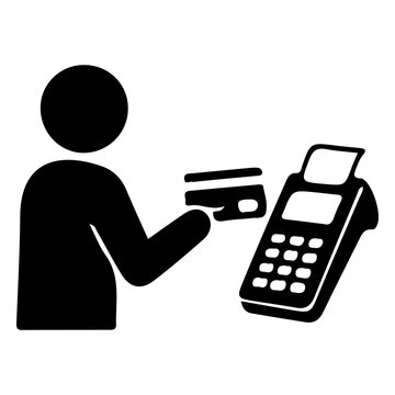 Black person icon with credit card and pos terminal for retail payment concepts.