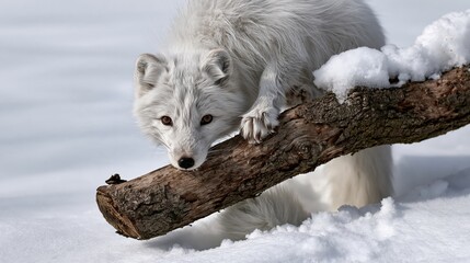 Fototapeta premium Funny arctic fox pouncing into the snow with only its tail visible, humorous winter animal photo