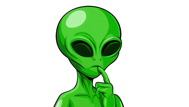 Green alien character isolated on transparent background for sci-fi design