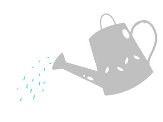 Hand drawn illustration of a watering can pouring water drops isolated on white background © Diki