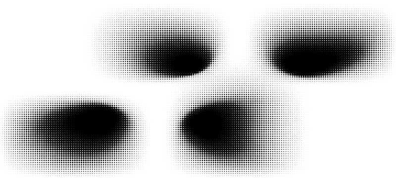 Four abstract halftone shapes with vector illustration