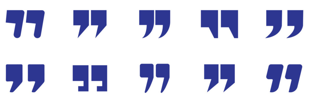 Quotation mark icons in different styles for text. Speech bubbles commas punctuation accents and typographical brackets for blockquotes and citations. eps 10