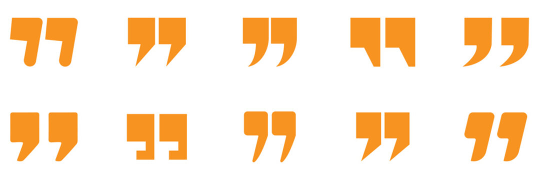 Quotation mark icons in different styles for text. Speech bubbles commas punctuation accents and typographical brackets for blockquotes and citations. eps 10