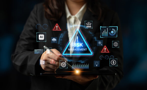 Futuristic risk management featuring AI agents analyzing data, detecting anomalies, and predict financial threats. Represents dynamic risk assessment, compliance, and cyber resilience. Corpus