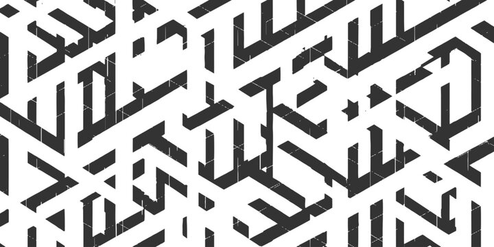 Modern abstract geometric black and white isometric maze pattern with 3D connecting paths and blocks vector illustration.