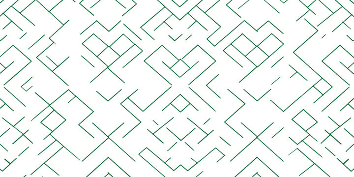 Abstract modern green and white geometric line pattern with tech circuit or maze design vector illustration.