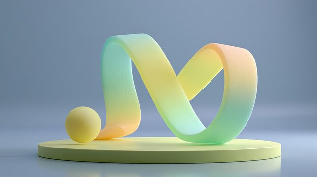 Abstract letter 'N' shape gracefully curving, presented on a pale pedestal, demonstrating vibrant colors and smooth gradients