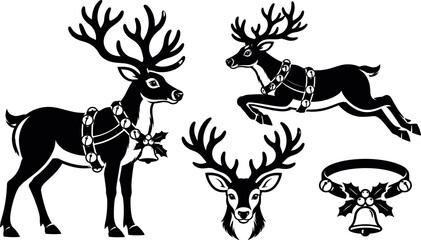 Christmas reindeer silhouettes with jingle bell collars on white background © Subrato Singha