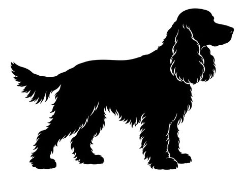American Cocker Spaniel Silhouette Against A White Background Detailed Dog Profile