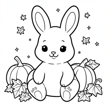 Cute Bunny in a Halloween Pumpkin Patch
