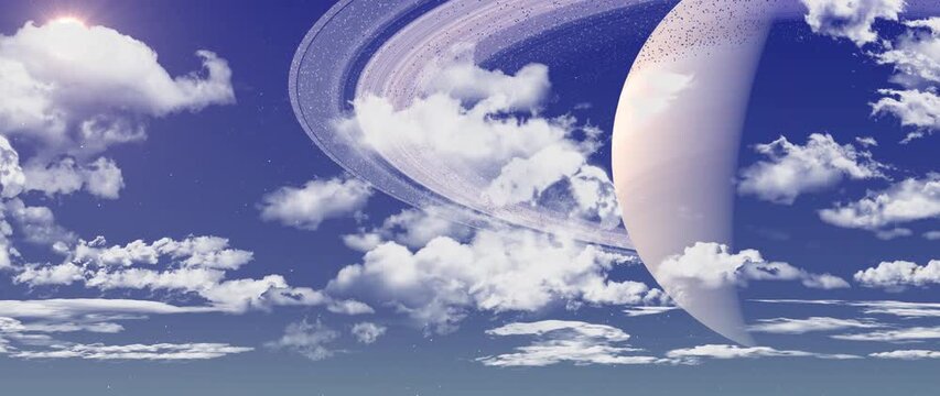 Majestic Saturn with Rings in a Cloudy Blue Sky Dreamscape