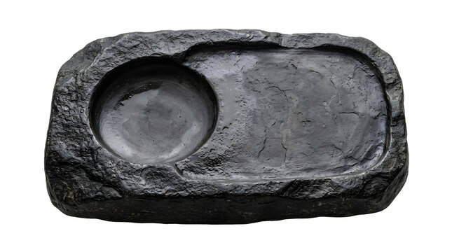 Ancient carved stone artifact with intricate concave design, specialized equipment for archaeological study, historical research, and museum display