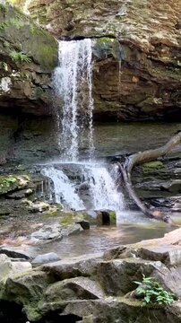 A vertical view of a waterfall in Cloudland Canyon State Park, Georgia.