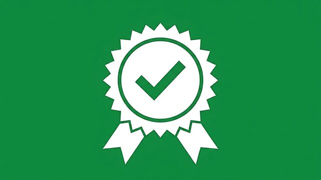 Animated guarantee badge with check mark symbol spinning in loop motion video footage
