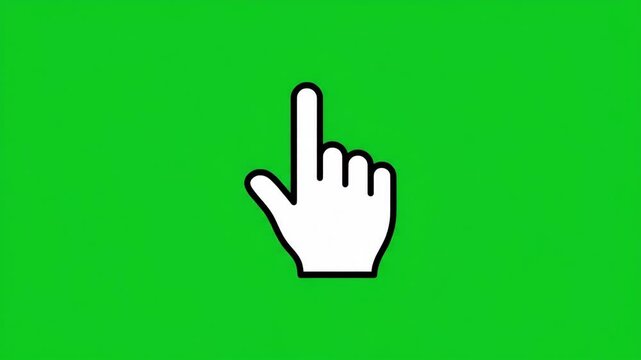 White hand cursor clicking on screen on green screen background. Index finger click animation isolated on chroma key for video editing and web interface design.