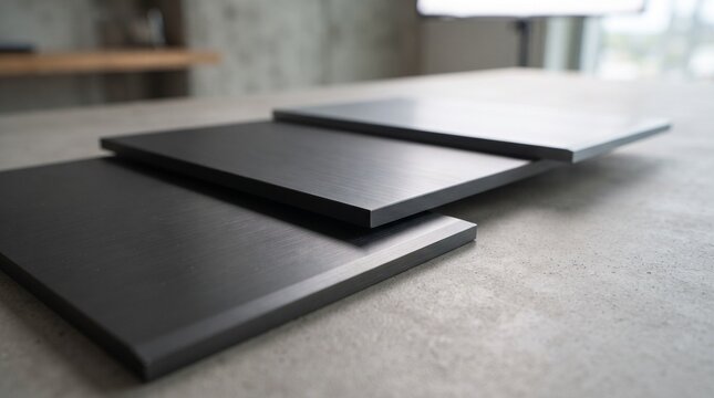 Offset metal tiles create a modular shadow pattern