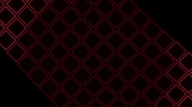 Abstract neon geometric grid pulsing seamless loop with red lines on black background