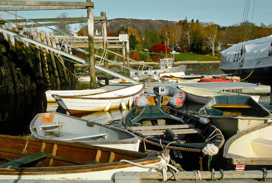 A collection of Dory Boats in Camden Maine photographed on Kodachrome.